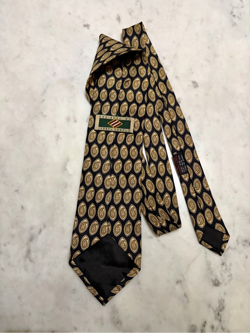 Joseph Abboud Black Silk Tie with Gold Medallion Motif - Picture 2 of 2